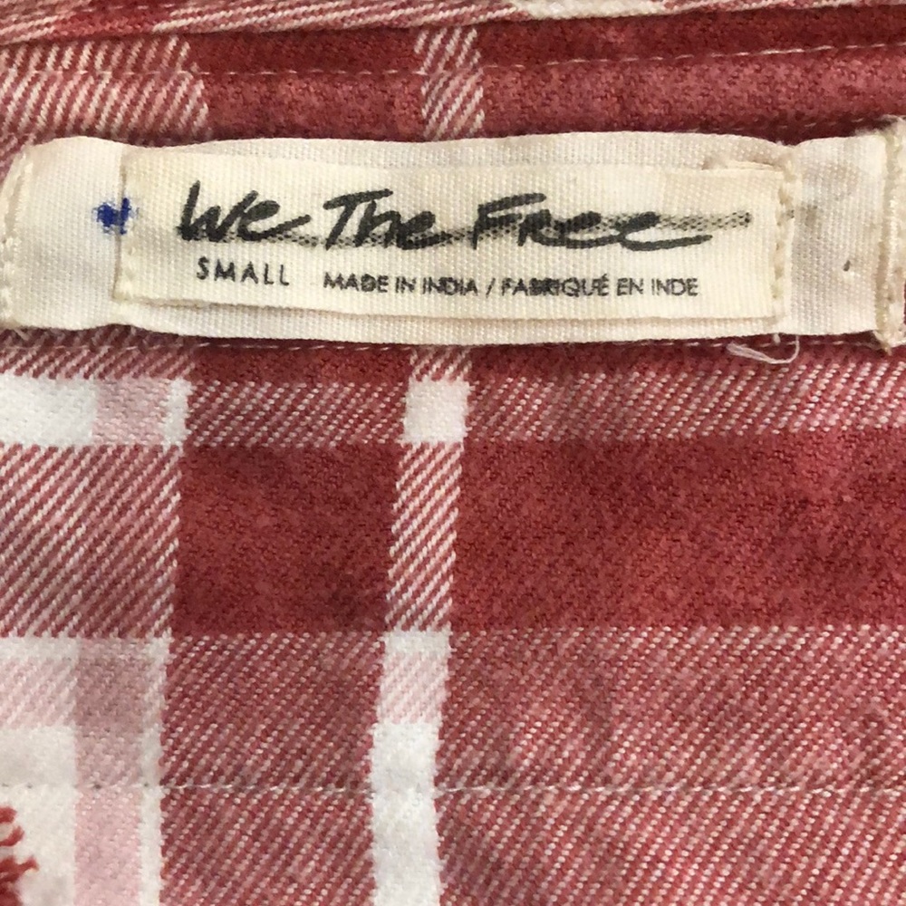 Free People Always Forever Ruffle Red Pink Plaid Flannel Top Small - Picture 12 of 12